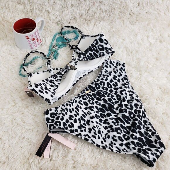 VS 2 Pieces Swimsuit Push Up Cheetha Print 32C / Medium NWT - Picture 4 of 6